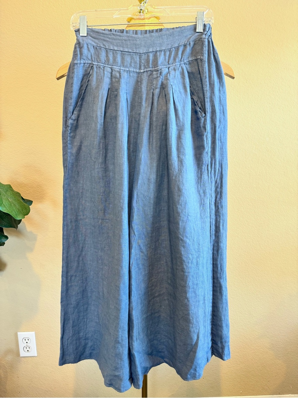 Milio Milano Wide Leg Crop Palazzo Linen Pants Blue Small Boho Lagenlook Italy